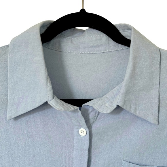 *Free* Shein Dropped Shoulder Pocket Patched Shirt Blue Top - Picture 4 of 13